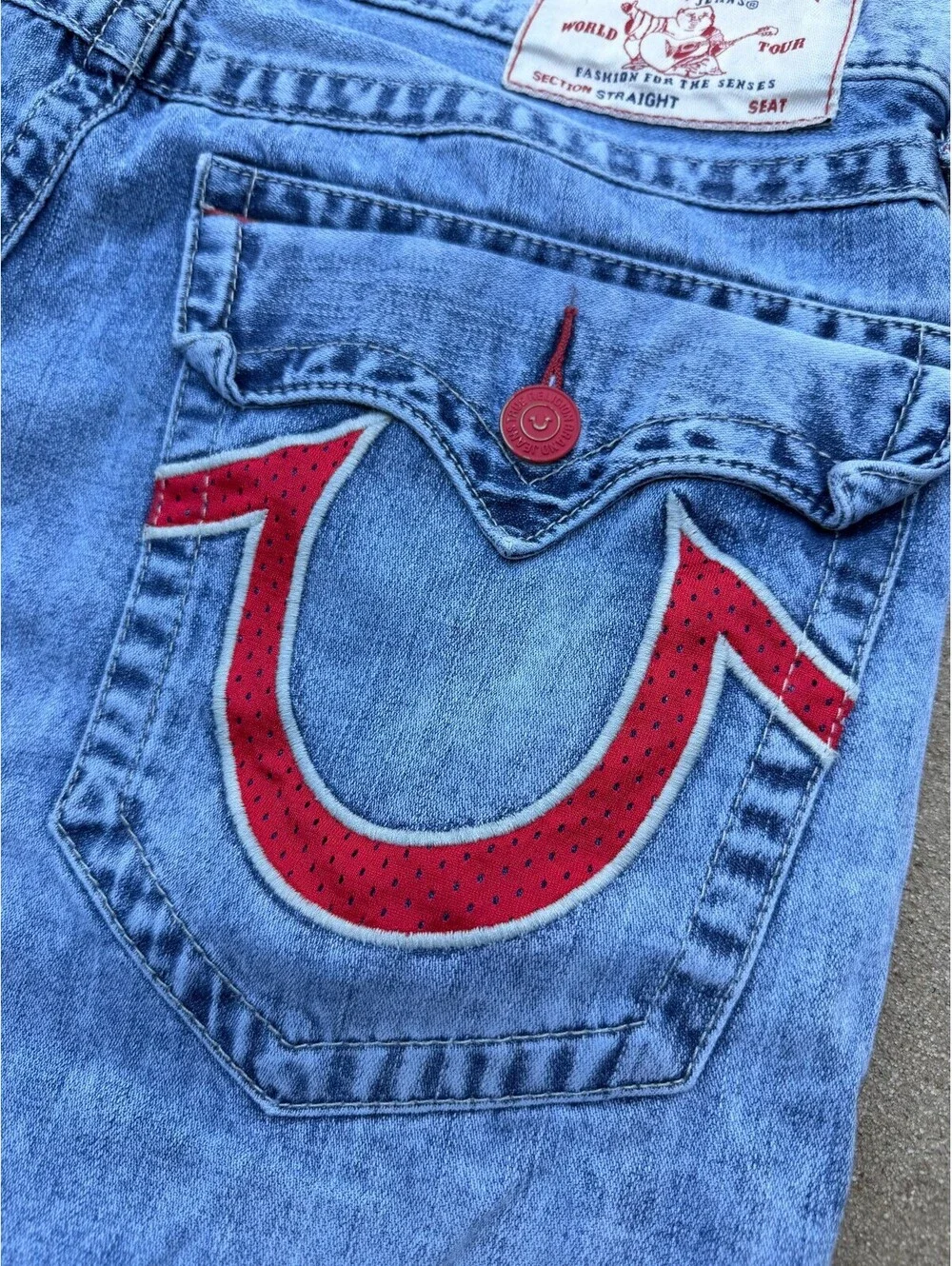 True Religion Men's Straight Section Jeans Light Blue Denim Size 34x32